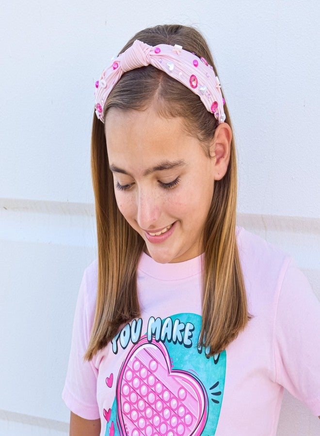 FROG SAC Top Knot Headband for Girls - Knotted Head Bands for Kids, Jeweled Rhinestone Hair Band, Pink Sparkle Embellished Hair Accessories for Toddlers, Valentines Jewel Little Girl Hairband - Image 2